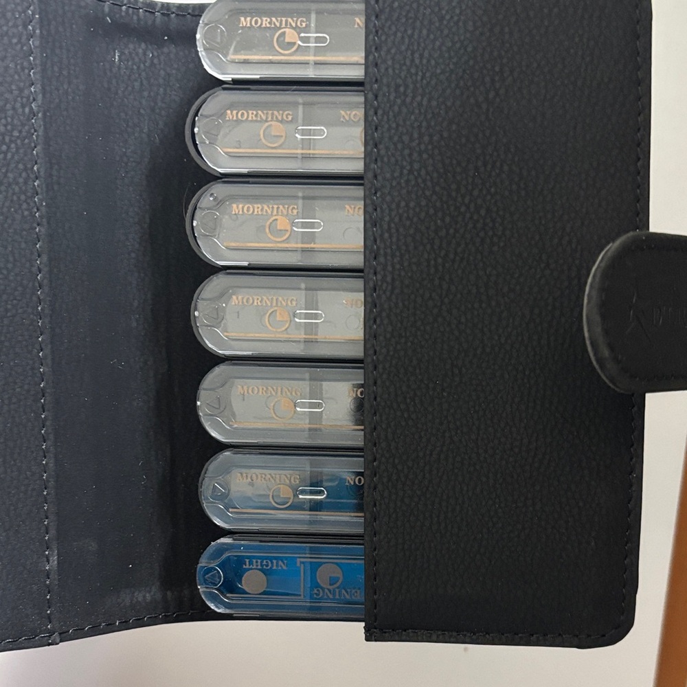 Black faux Leather pill organizer